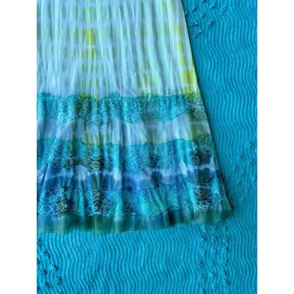 Vintage Reworked Shibori Tie Dye Slip Dress Lime Turquoise 90s Grunge Midi - Picture 3 of 9